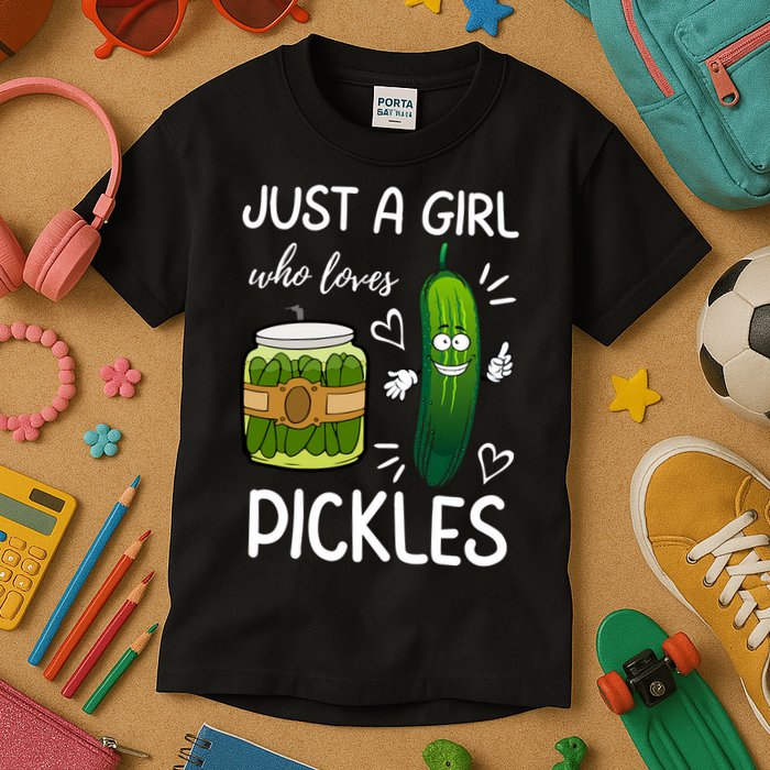 Just A Girl Who Loves Pickles Funny Vegetarian Vegan Pickle Lovers Kids T-Shirt