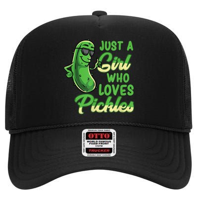 Just A Girl Who Loves Pickles Cute Pickle Girl High Crown Mesh Back Trucker Hat