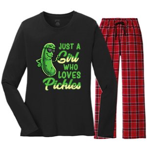 Just A Girl Who Loves Pickles Cute Pickle Girl Women's Long Sleeve Flannel Pajama Set 