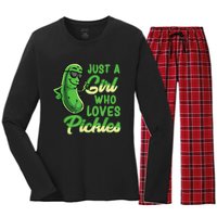 Just A Girl Who Loves Pickles Cute Pickle Girl Women's Long Sleeve Flannel Pajama Set 