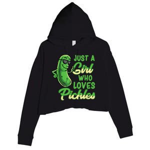 Just A Girl Who Loves Pickles Cute Pickle Girl Crop Fleece Hoodie