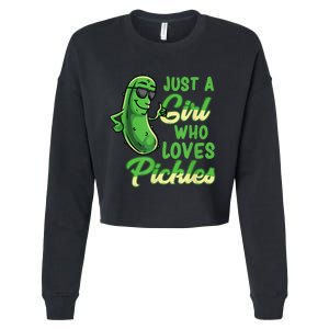 Just A Girl Who Loves Pickles Cute Pickle Girl Cropped Pullover Crew