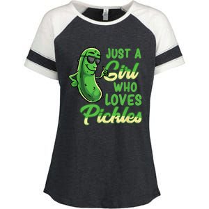 Just A Girl Who Loves Pickles Cute Pickle Girl Enza Ladies Jersey Colorblock Tee