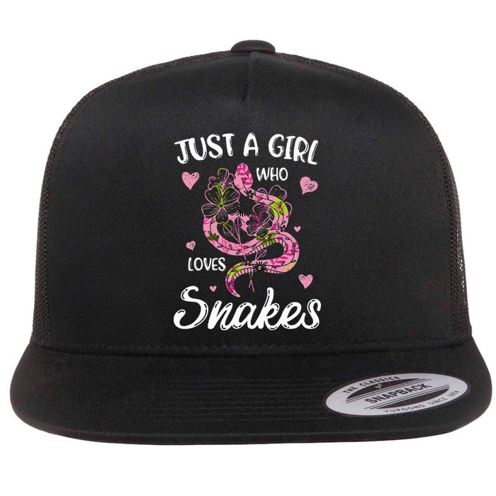 Just A Girl Who Loves Snakes Wo Snake Lover  Flat Bill Trucker Hat