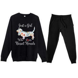 JUST A GIRL WHO LOVES BASSET HOUNDS Hoodie Premium Crewneck Sweatsuit Set