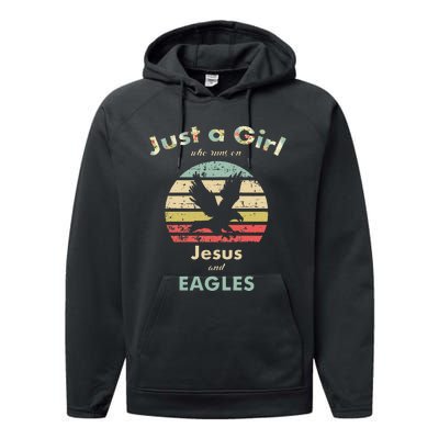 Just A Girl Who Runs On Jesus And Eagles Retro Eagle Performance Fleece Hoodie