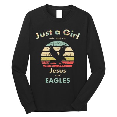 Just A Girl Who Runs On Jesus And Eagles Retro Eagle Long Sleeve Shirt