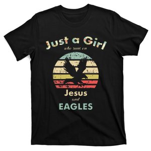 Just A Girl Who Runs On Jesus And Eagles Retro Eagle T-Shirt