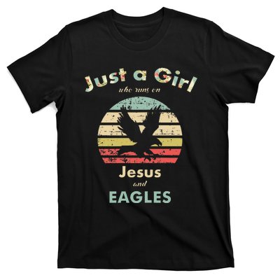 Just A Girl Who Runs On Jesus And Eagles Retro Eagle T-Shirt