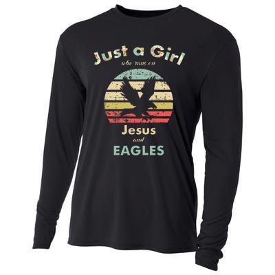 Just A Girl Who Runs On Jesus And Eagles Retro Eagle Cooling Performance Long Sleeve Crew