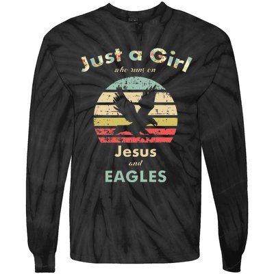 Just A Girl Who Runs On Jesus And Eagles Retro Eagle Tie-Dye Long Sleeve Shirt