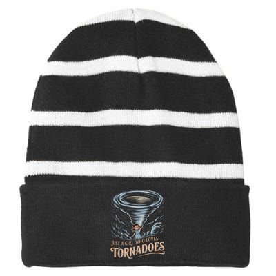 Just A Girl Who Loves Tornadoes Enthusiast Meteorology Storm Striped Beanie with Solid Band