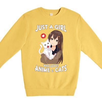 Just A Girl Who Loves Anime & Cats Cute Gifts Premium Crewneck Sweatshirt