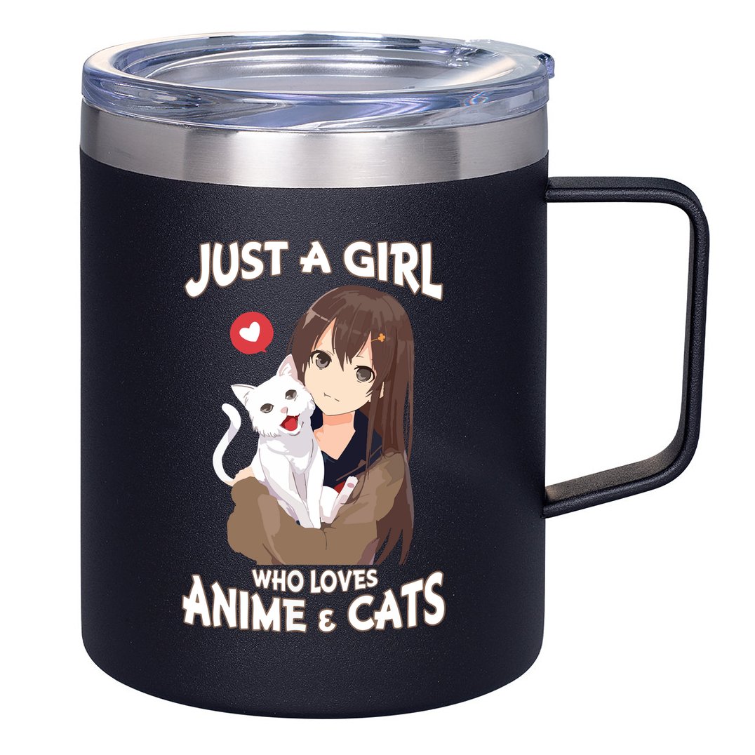 Just A Girl Who Loves Anime & Cats Cute Gifts 12oz Stainless Steel Coffee Mug