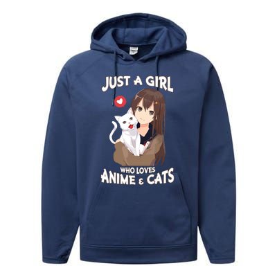 Just A Girl Who Loves Anime & Cats Cute Gifts Performance Fleece Hoodie