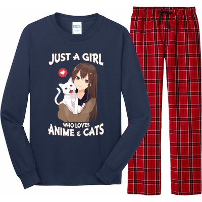 Just A Girl Who Loves Anime & Cats Cute Gifts Long Sleeve Pajama Set