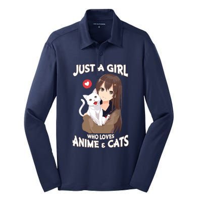 Just A Girl Who Loves Anime & Cats Cute Gifts Silk Touch Performance Long Sleeve Polo