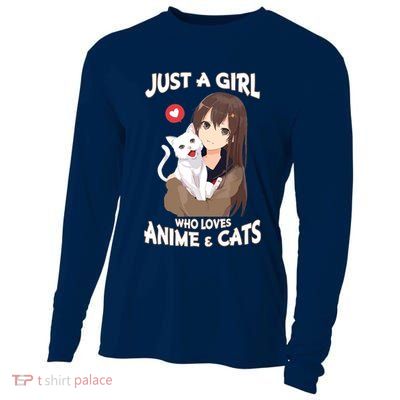 Just A Girl Who Loves Anime & Cats Cute Gifts Cooling Performance Long Sleeve Crew
