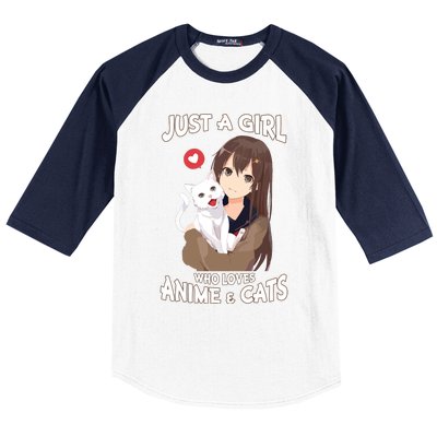 Just A Girl Who Loves Anime & Cats Cute Gifts Baseball Sleeve Shirt