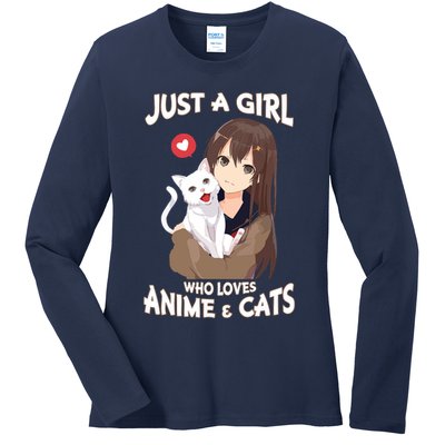 Just A Girl Who Loves Anime & Cats Cute Gifts Ladies Long Sleeve Shirt