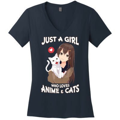 Just A Girl Who Loves Anime & Cats Cute Gifts Women's V-Neck T-Shirt
