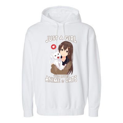 Just A Girl Who Loves Anime & Cats Cute Gifts Garment-Dyed Fleece Hoodie