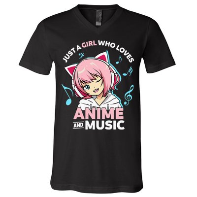 Just A Girl Who Loves Anime and Music Wo Anime Teen Girl V-Neck T-Shirt