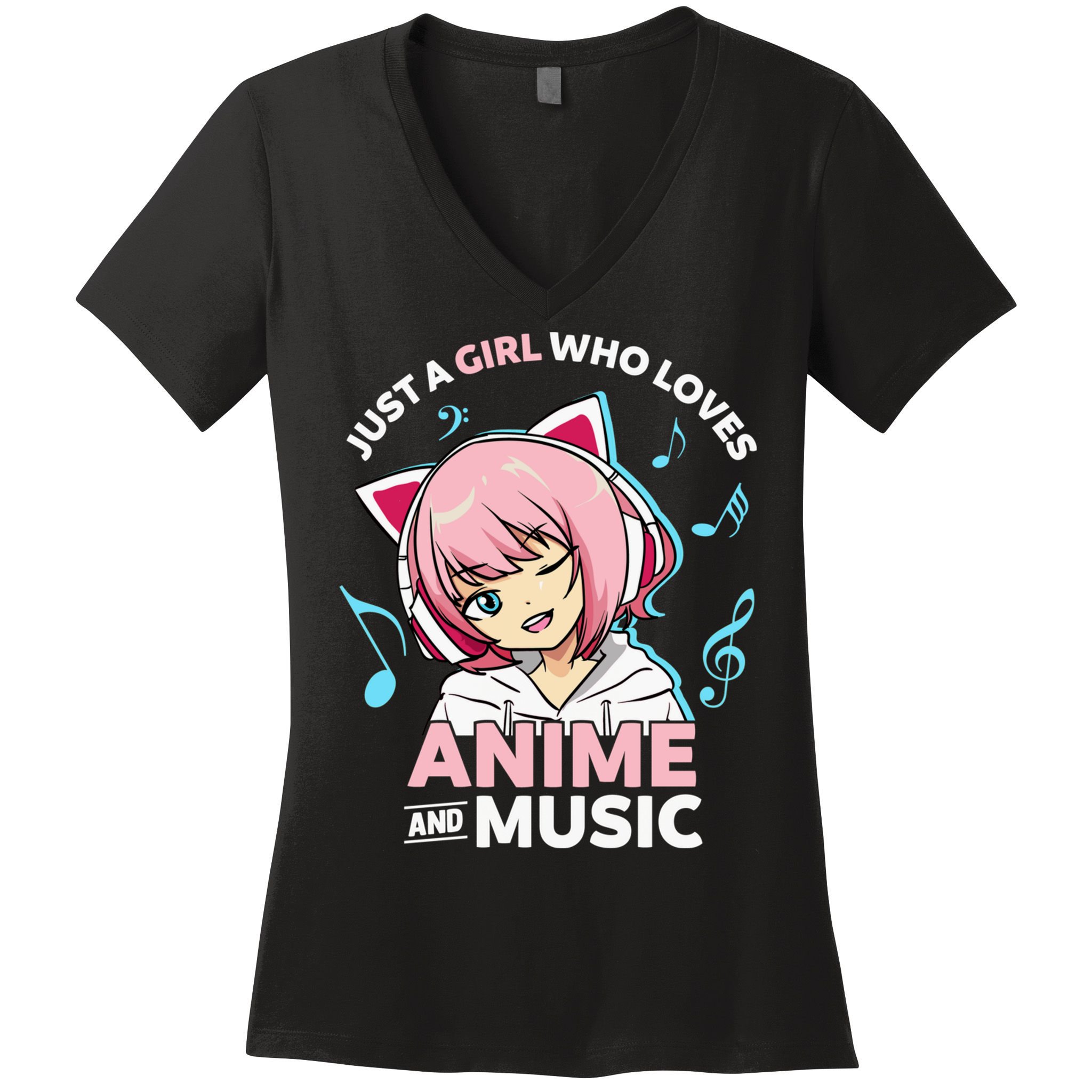 Just A Girl Who Loves Anime and Music Wo Anime Teen Girl Women's V-Neck T-Shirt