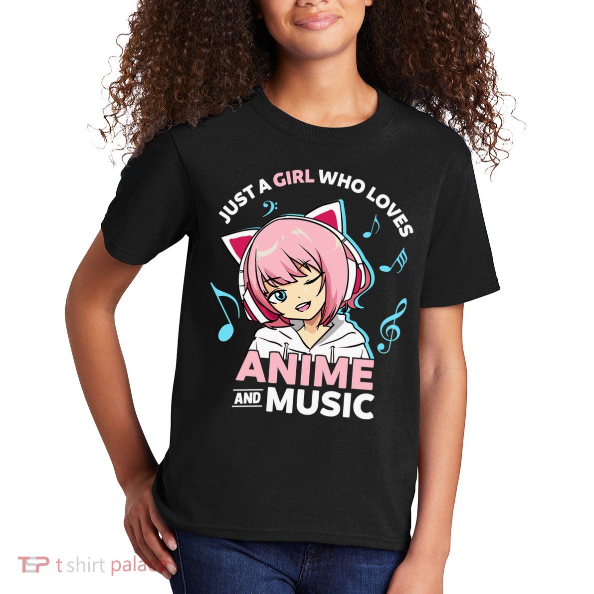 Just A Girl Who Loves Anime and Music Wo Anime Teen Girl Kids T-Shirt