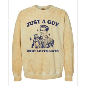 Just A Guy Who Loves Cats Funny Retro Design Colorblast Crewneck Sweatshirt