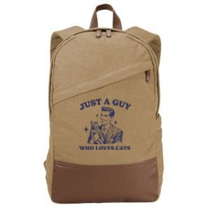 Just A Guy Who Loves Cats Funny Retro Design Cotton Canvas Backpack