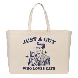 Just A Guy Who Loves Cats Funny Retro Design Cotton Canvas Jumbo Tote