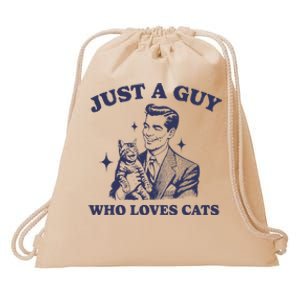 Just A Guy Who Loves Cats Funny Retro Design Drawstring Bag