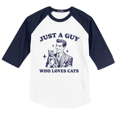 Just A Guy Who Loves Cats Funny Retro Design Baseball Sleeve Shirt