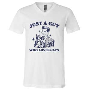 Just A Guy Who Loves Cats Funny Retro Design V-Neck T-Shirt