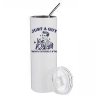 Just A Guy Who Loves Cats Funny Retro Design Stainless Steel Tumbler