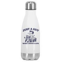 Just A Guy Who Loves Cats Funny Retro Design Stainless Steel Insulated Water Bottle