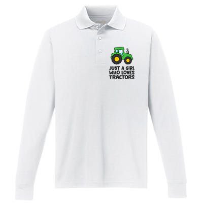 Just A Girl Who Loves Tractors Performance Long Sleeve Polo