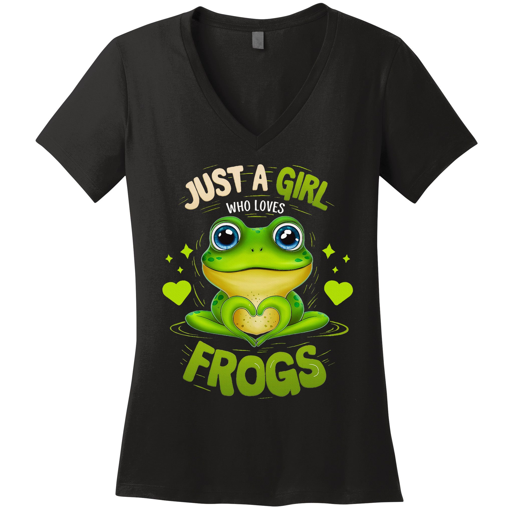 Just A Girl Who Loves Frogs Funny Frog Lover Girl Woman Women's V-Neck T-Shirt