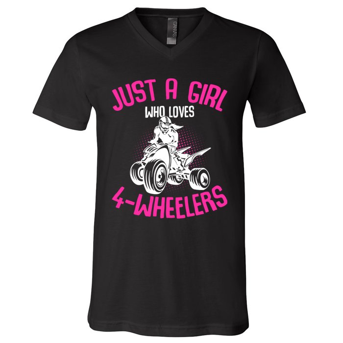 Just A Girl Who Loves 4 Wheelers Atv Quad V-Neck T-Shirt