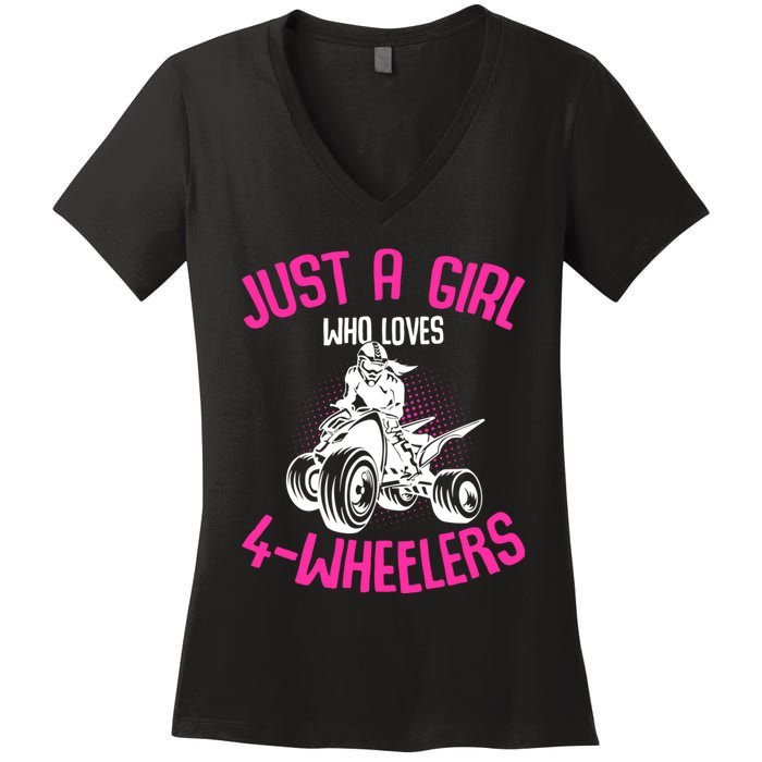 Just A Girl Who Loves 4 Wheelers Atv Quad Women's V-Neck T-Shirt