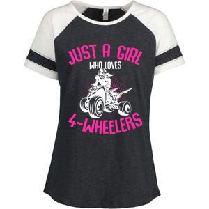 Just A Girl Who Loves 4 Wheelers Atv Quad Enza Ladies Jersey Colorblock Tee