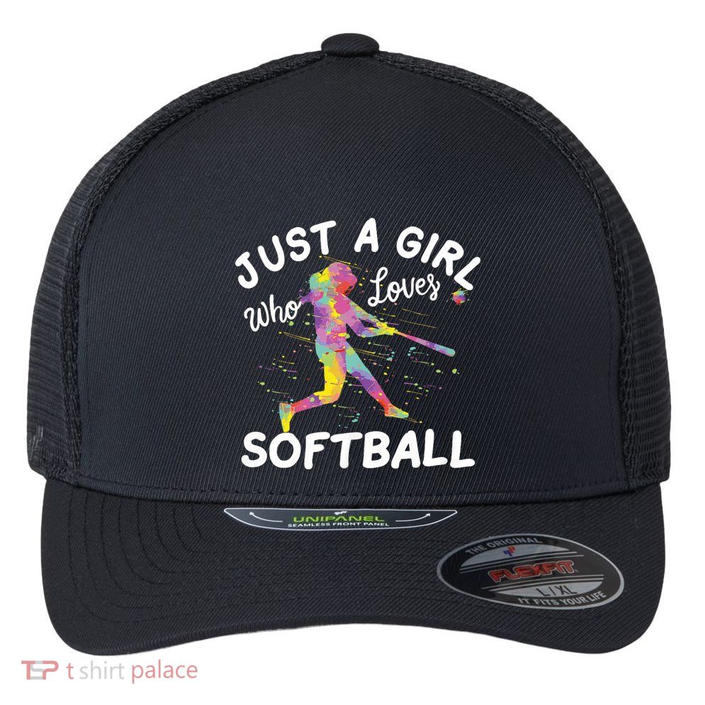 Just A Girl Who Loves Softball Flexfit Unipanel Trucker Cap