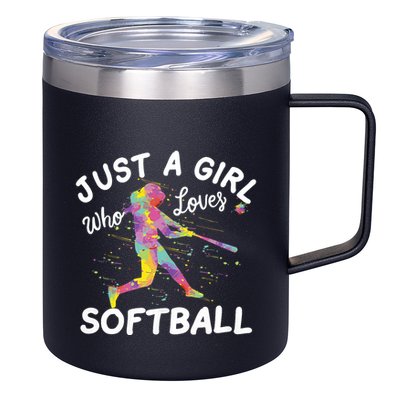 Just A Girl Who Loves Softball 12oz Stainless Steel Coffee Mug