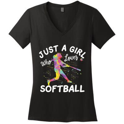Just A Girl Who Loves Softball Women's V-Neck T-Shirt