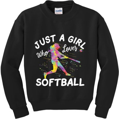 Just A Girl Who Loves Softball Kids Sweatshirt