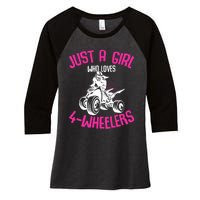 Just a Girl who loves 4 Wheelers ATV Quad Girl Women's Tri-Blend 3/4-Sleeve Raglan Shirt