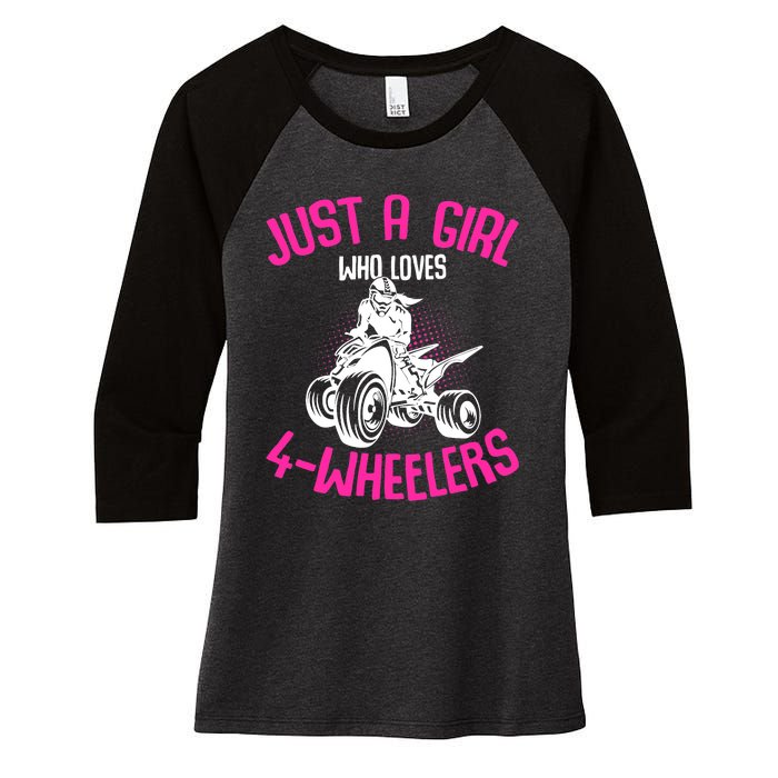 Just a Girl who loves 4 Wheelers ATV Quad Girl Women's Tri-Blend 3/4-Sleeve Raglan Shirt