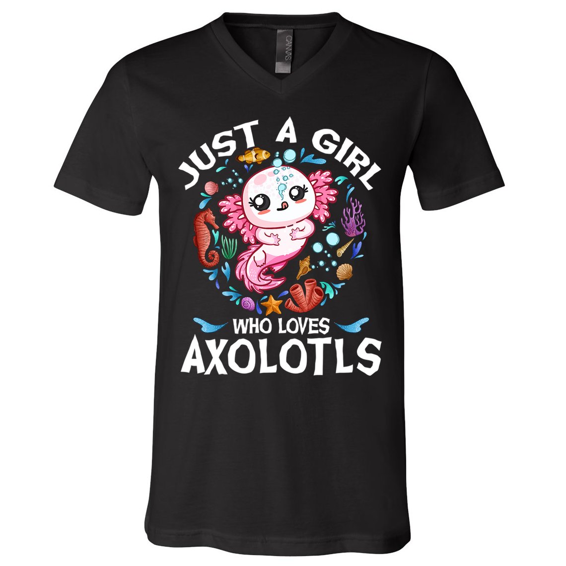 Just a Girl Who Loves Axolotls Cute Axolotl  V-Neck T-Shirt
