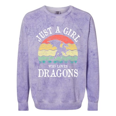 Just A Girl Who Loves Dragons Vintage Retro Colorblast Crewneck Sweatshirt